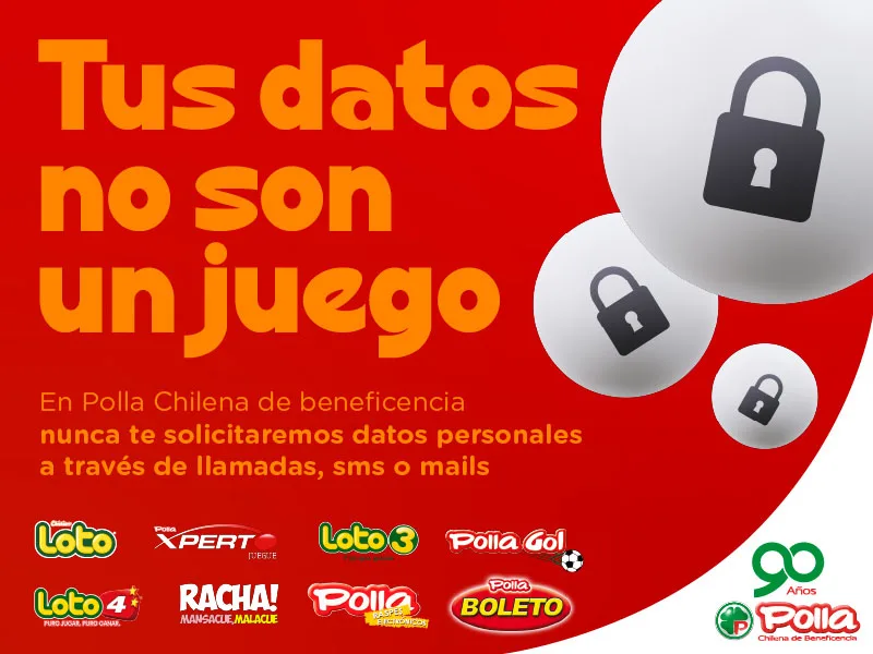 Pieza gráfica del operador con un mensaje sobre cuidado de datos personales y las marcas de sus juegos en la parte inferior